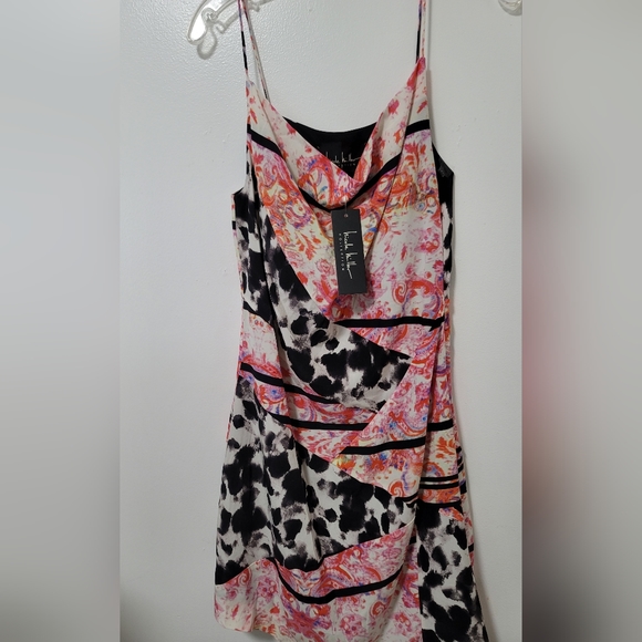 New Nicole Miller Collection Francha Strappy Pink Multi Silk Dress Asymmetric 2 - Picture 6 of 16